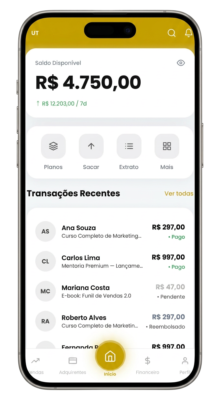 Dashboard de vendas Pagora no celular